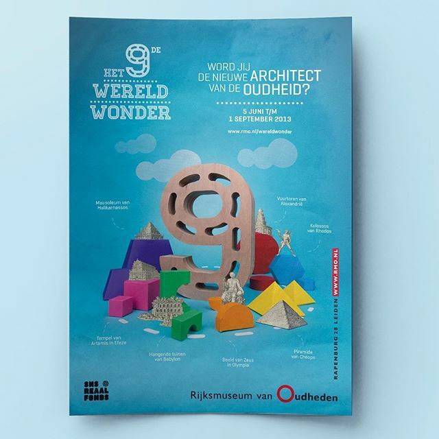 Image for #Museumnacht Amsterdam! De eerste tentoonstelling die wij maakten was voor @rijksmuseumvanoudheden in Leiden. In de familietentoonstelling ‘Het 9e Wereldwonder’ leerde je alles over de 7 wereldwonderen en mocht je zelf ook aan de slag. #posterspree